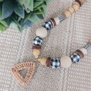 NWOT Boho Wood Rattan Necklace Handcrafted Unique Bohemian